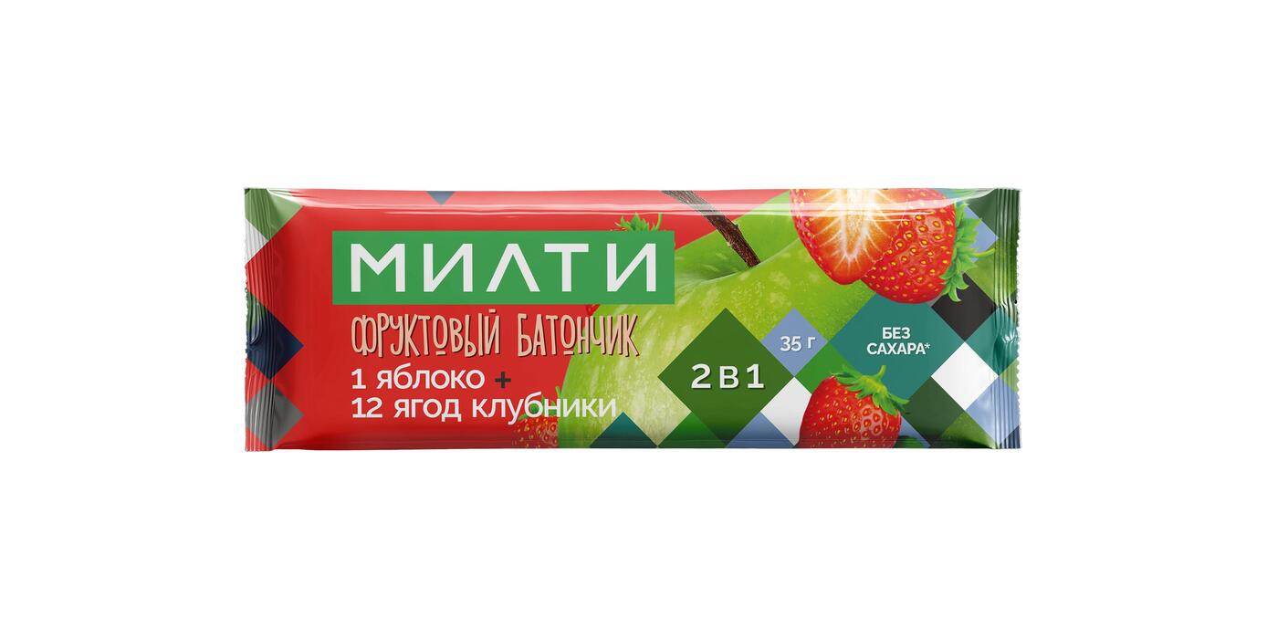 Милти: Фруктовый батончик «1 яблоко + 12 ягод клубники»
