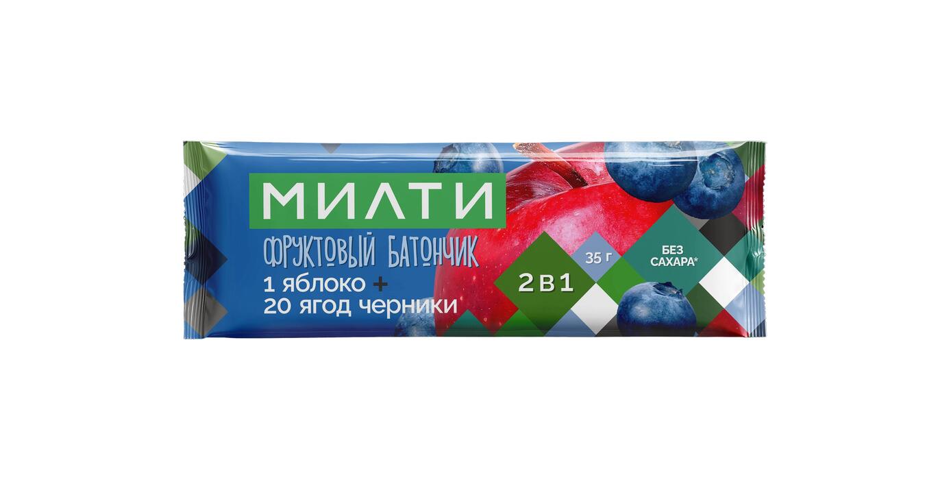 Милти: Фруктовый батончик «1 яблоко + 20 ягод черники»