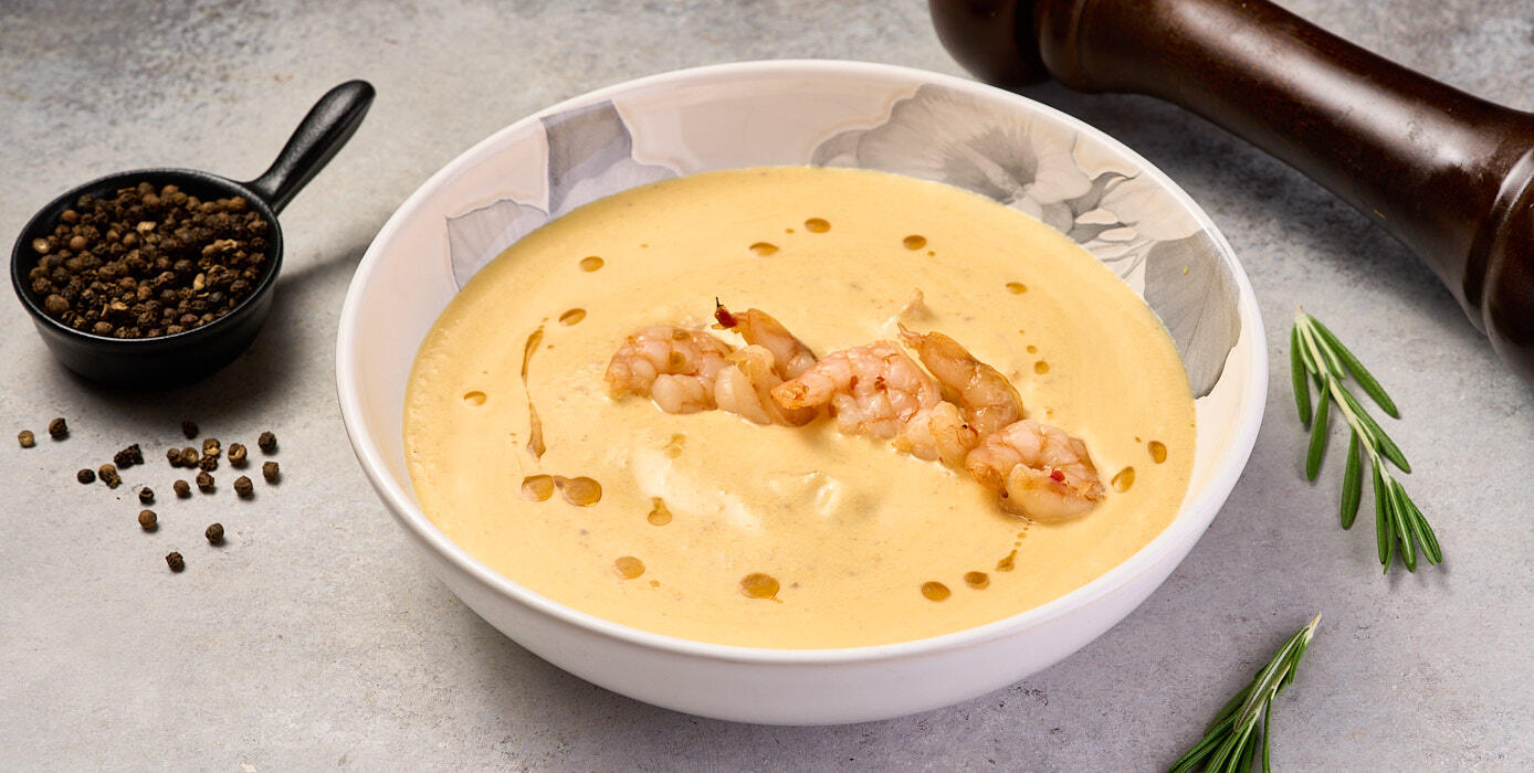 Милти: Сырный суп с креветками