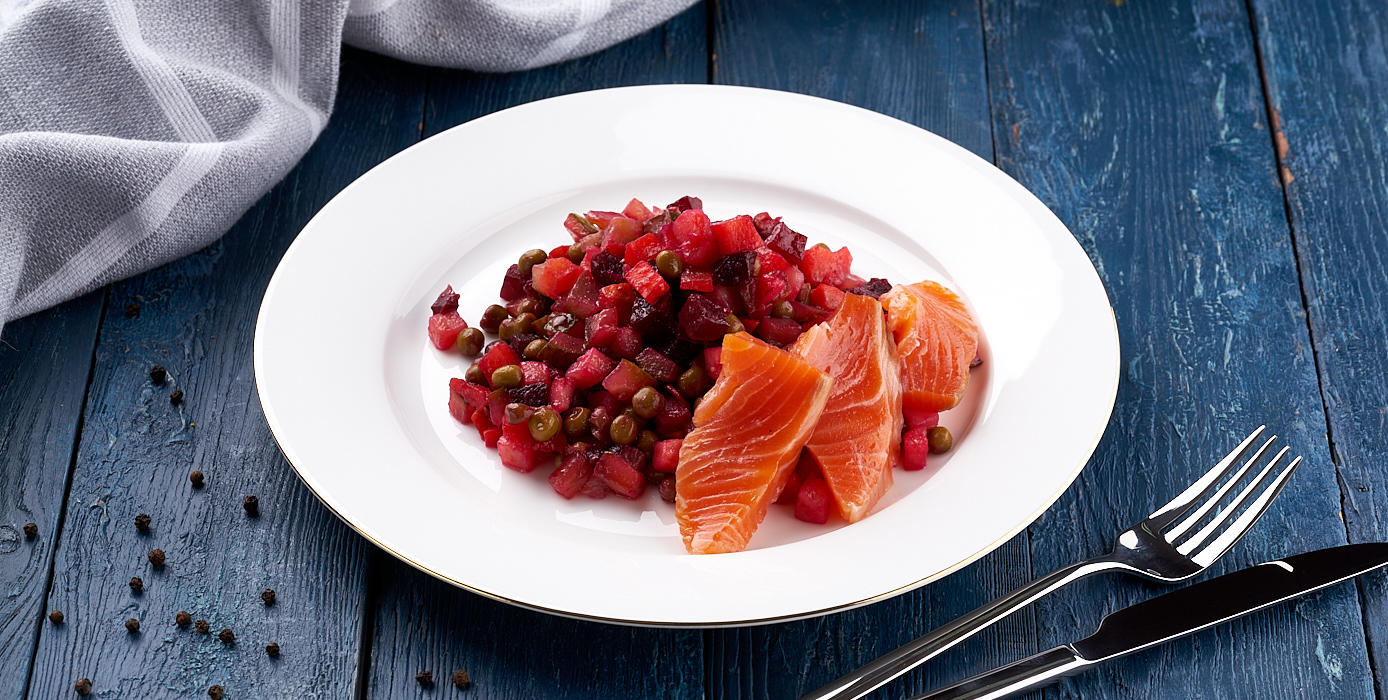 Милти: Винегрет с копченым лососем